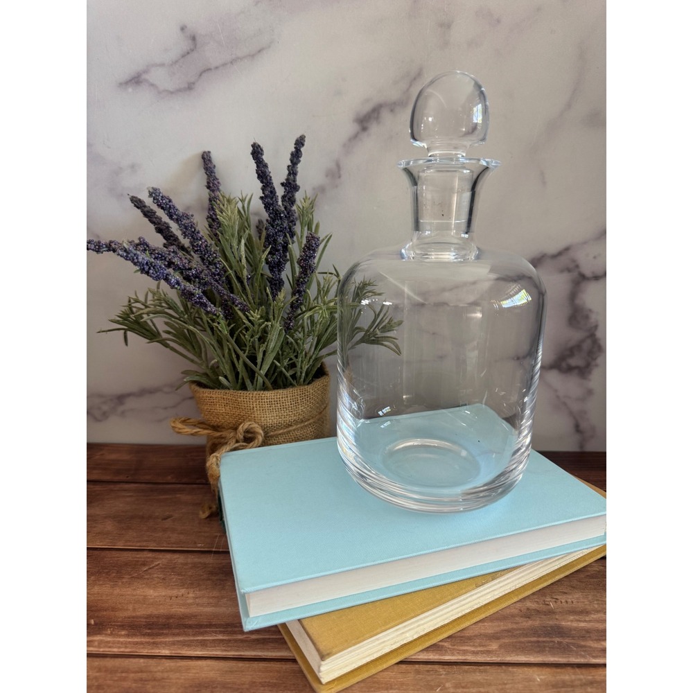 Vintage Clear Glass Whiskey Decanter with Round Stopper Apothecary Style 9 inch